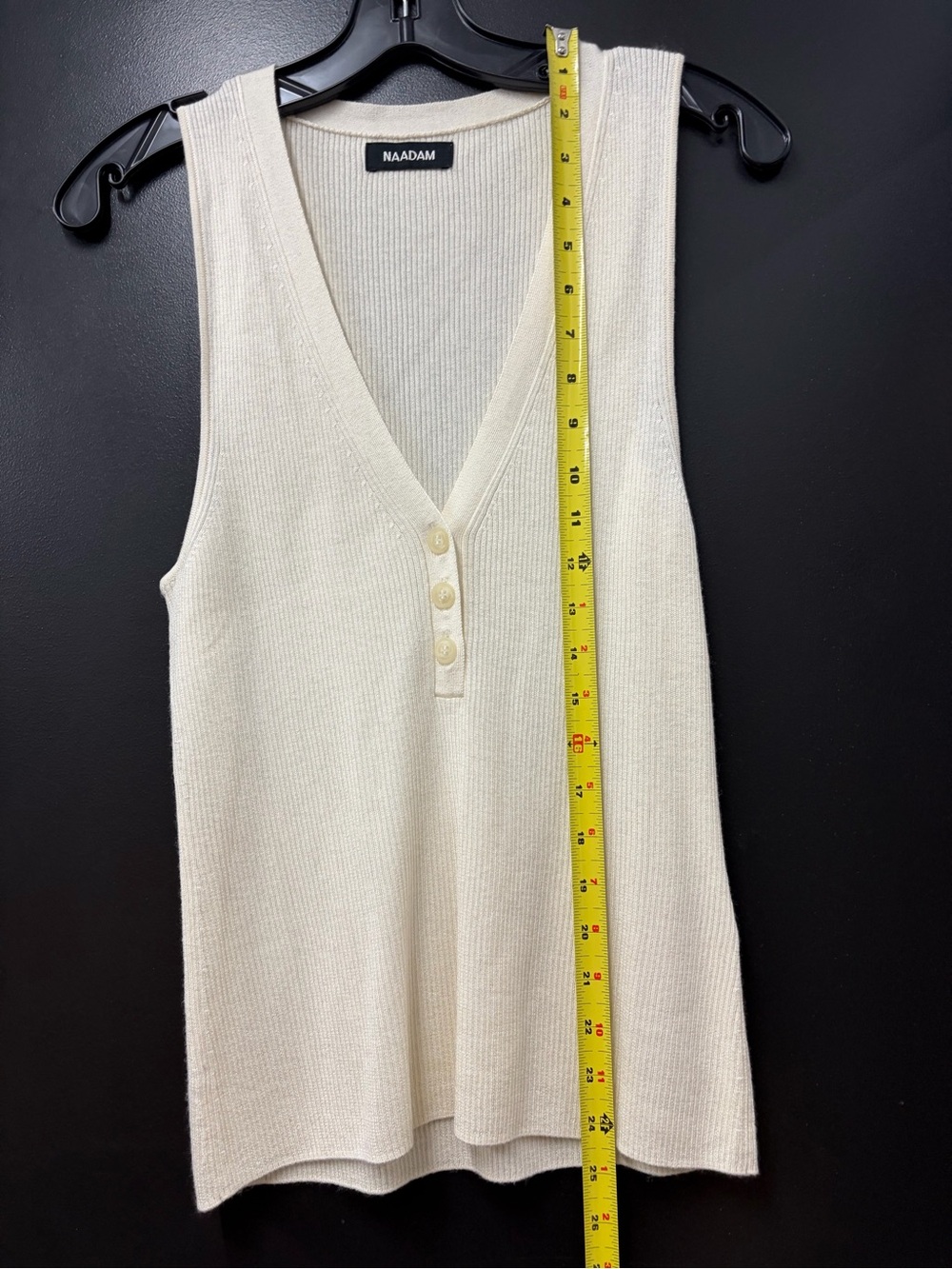 NAADAM Ivory Ribbed V-Neck Button Tank - Picture 5 of 5